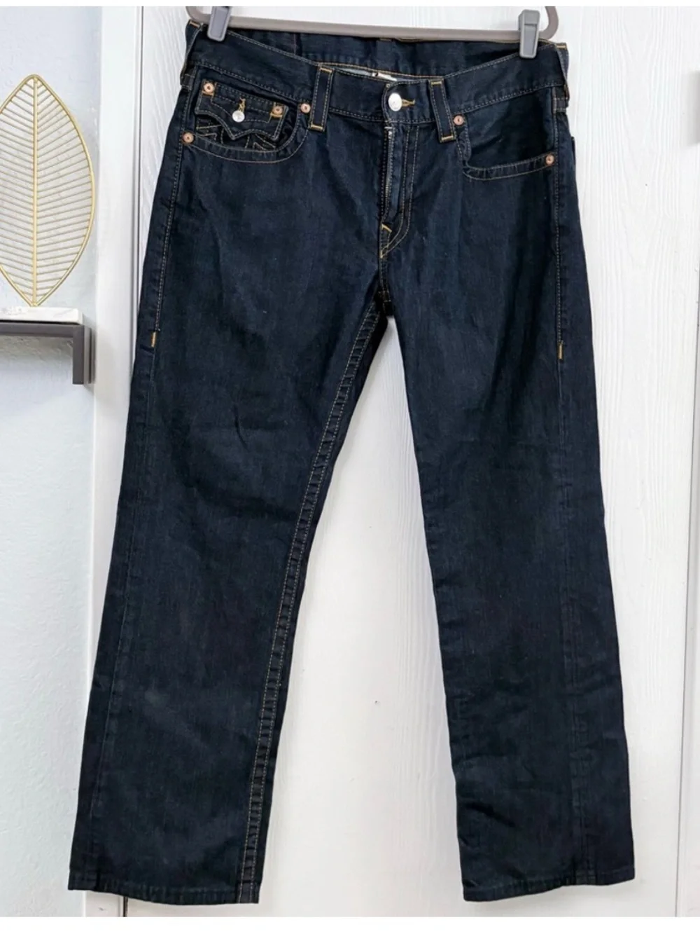 True Religion Men's Indigo Flap Pocket Logo Straight Jeans Size 34